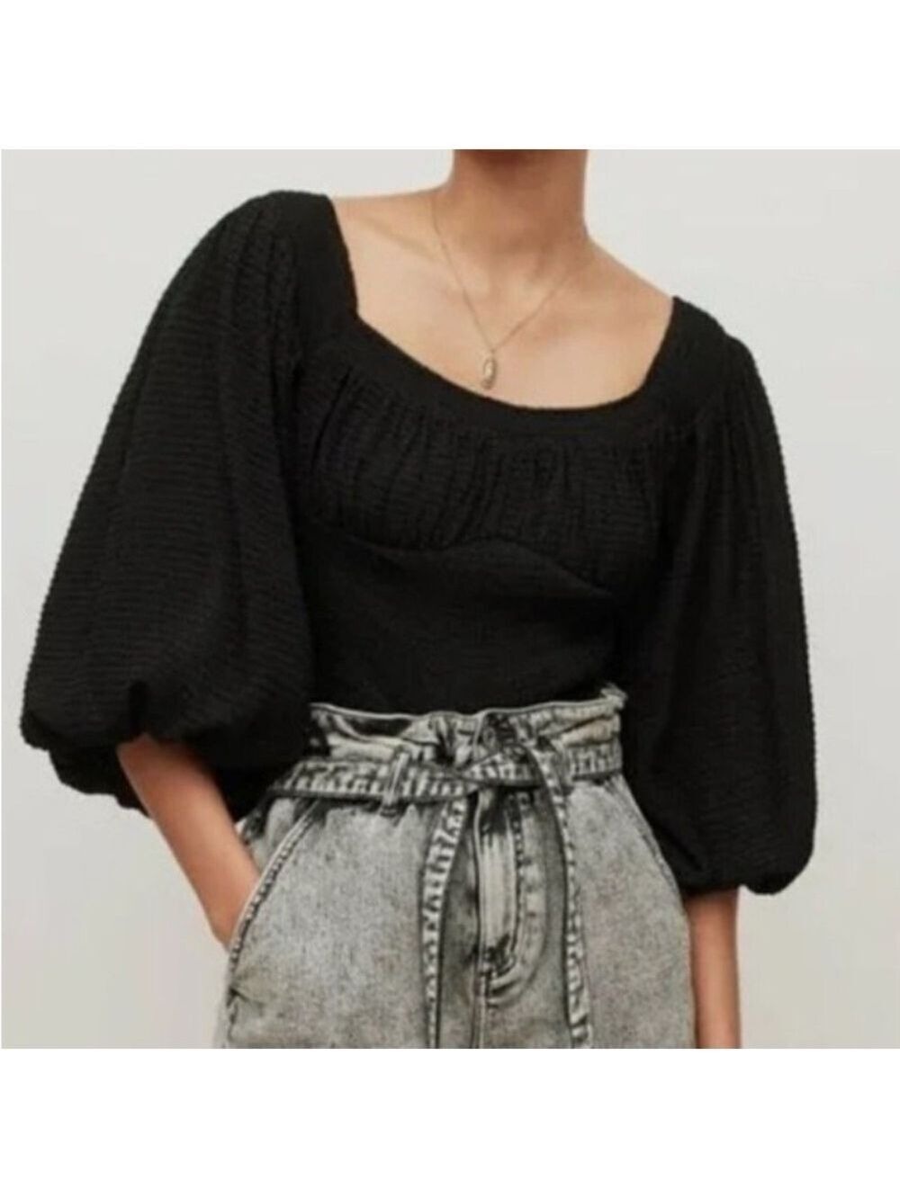 NWT AllSaints Tia Crop Smock Top Blouse in Black Size 6